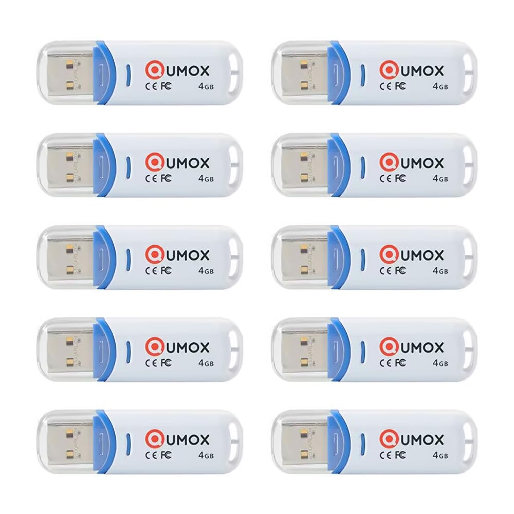 QUMOX 4GB USB 2.0 Flash Drives, Blue and White, 10-Pack