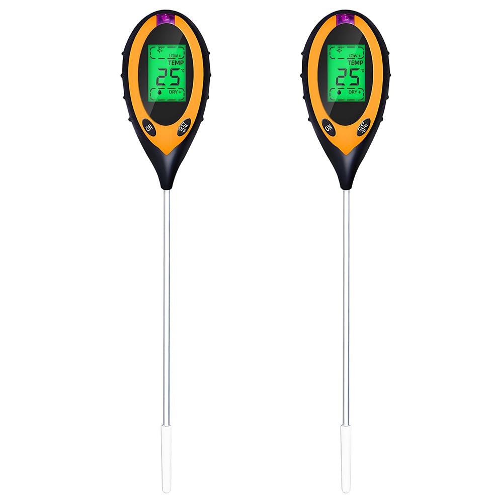 QUMOX 4-in-1 Digital Soil Meters, Orange, 2-Pack