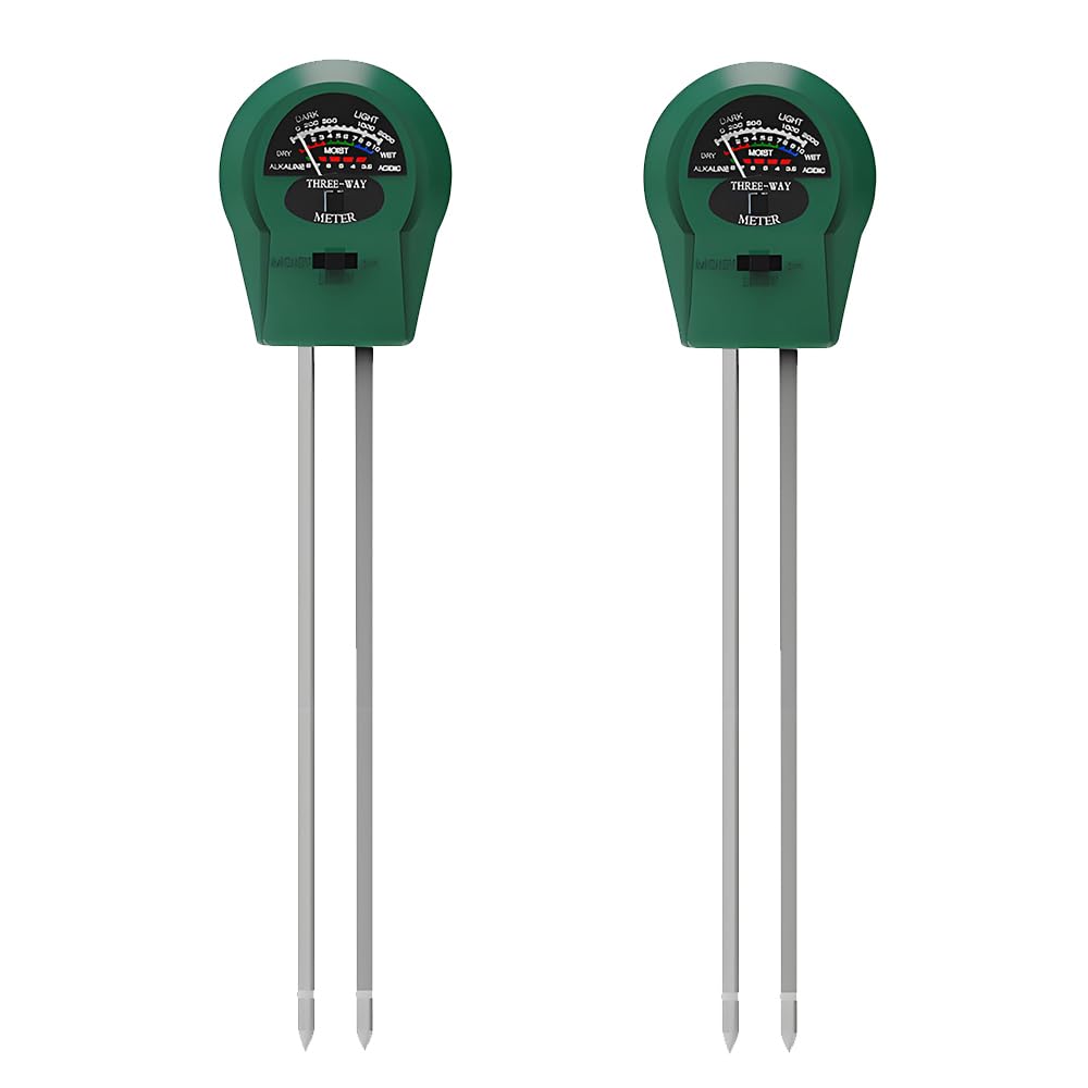 QUMOX 3-in-1 Soil Moisture, Light and pH Meters, Green, 2-Pack
