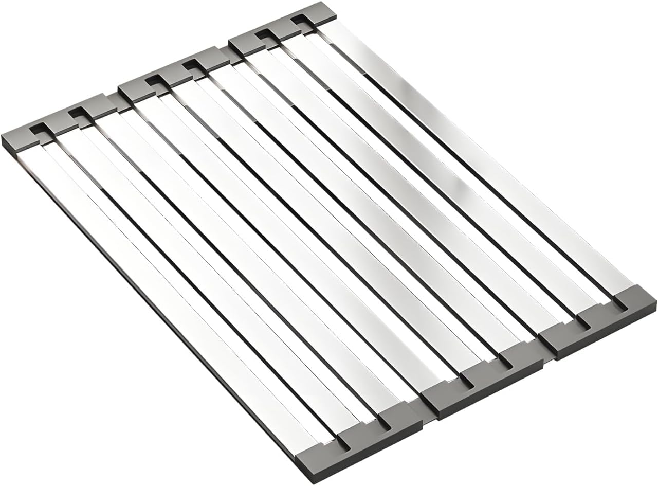 QUMOX Roll-Up Dish Drying Rack, 45 x 32.5 cm, Stainless Steel