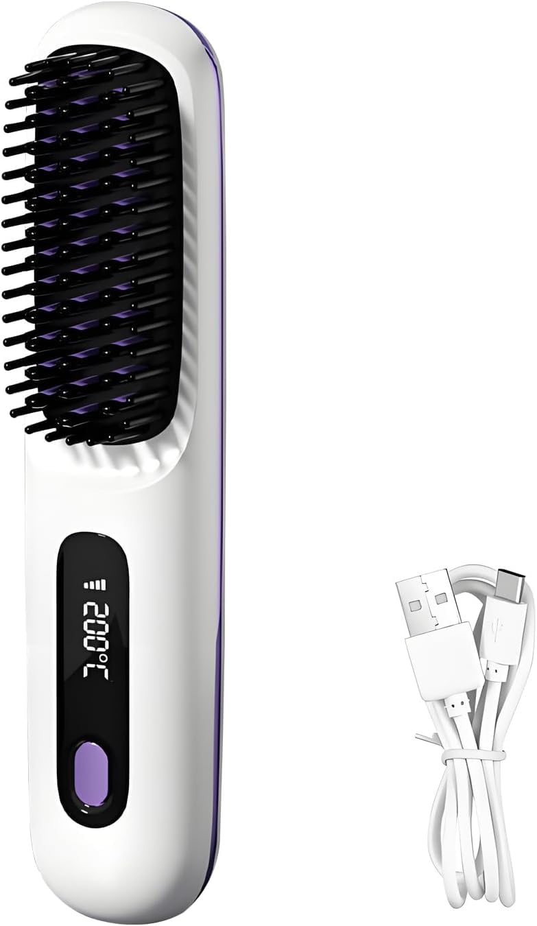 QUMOX Rechargeable Cordless Hair Straightener Brush, White