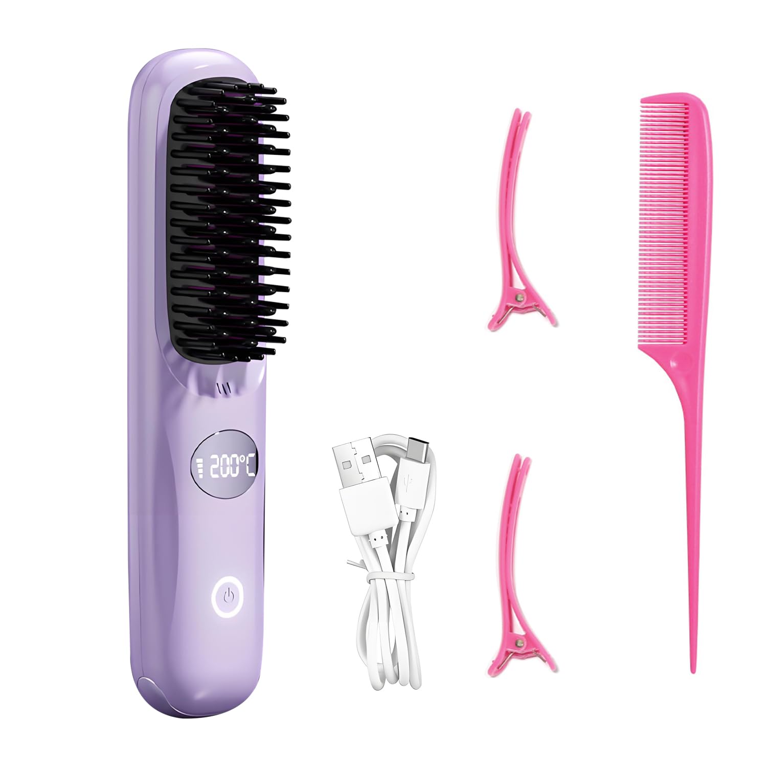 QUMOX Rechargeable Cordless Hair Straightener Brush, Purple