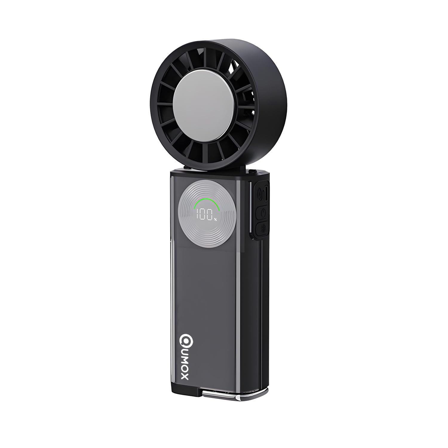 Qumox Handheld Ice Cooling Fan, 100-Speed Portable Turbo Fan, Black