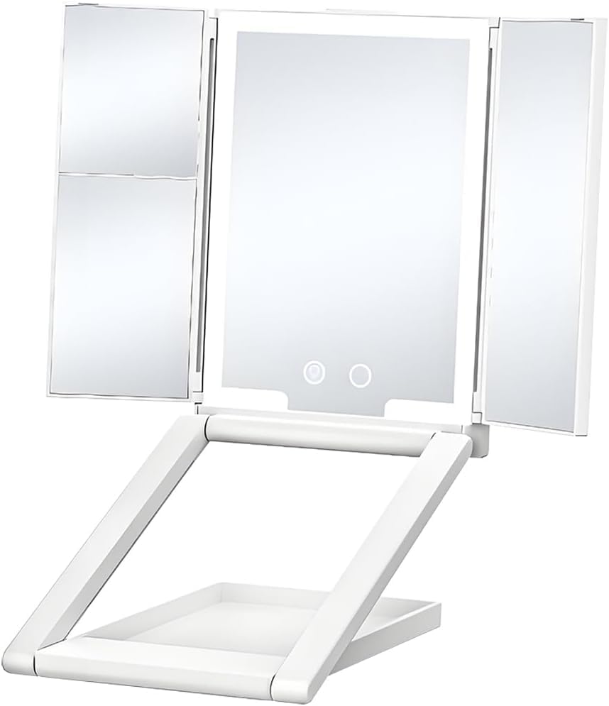 QUMOX Rechargeable Tri-Fold LED Makeup Mirror, 3X/5X Magnification