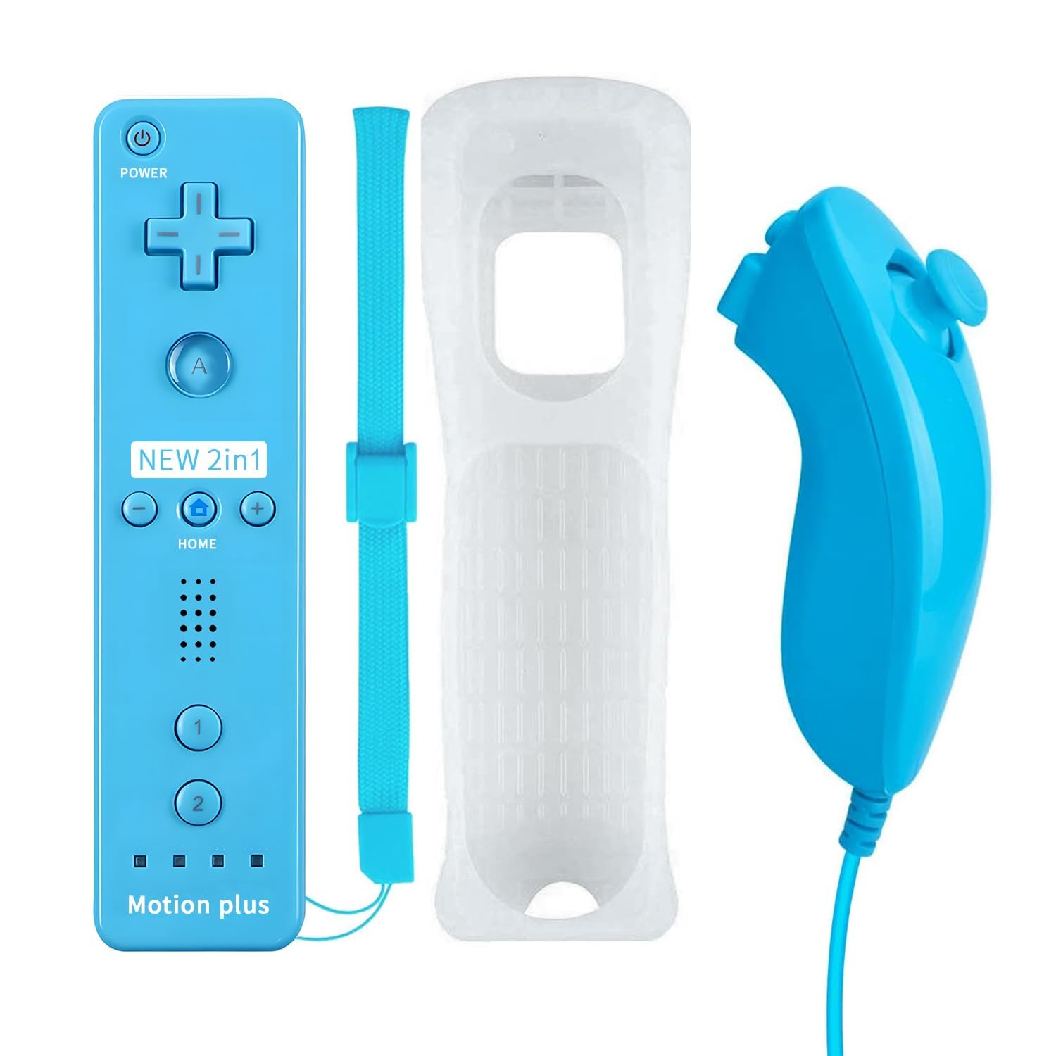 QUMOX 2 in 1 Controller for Wii, Nunchuck Controller, Remote Control, Console Replacement, Built in Motion Plus, with Silicone Protective Case for Wii and Wii U Blue [Nintendo Wii]