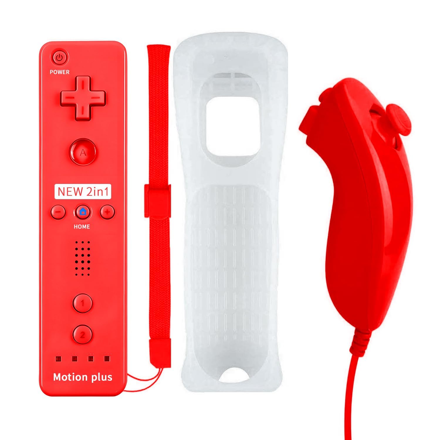 QUMOX Wii Nunchuck Remote Controller with Motion Plus Compatible with Wii and Wii U Console | Wii Remote Controller with Shock Function Red [Nintendo Wii]