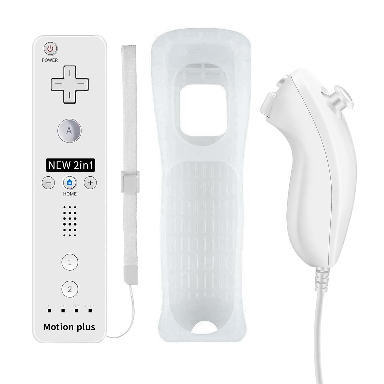QUMOX 2 in 1 Controller for Wii, Nunchuck Controller, Remote Control Controller, Console Replacement, Built in Motion Plus, with Silicone Protective Case for Wii and Wii U White [Nintendo Wii]