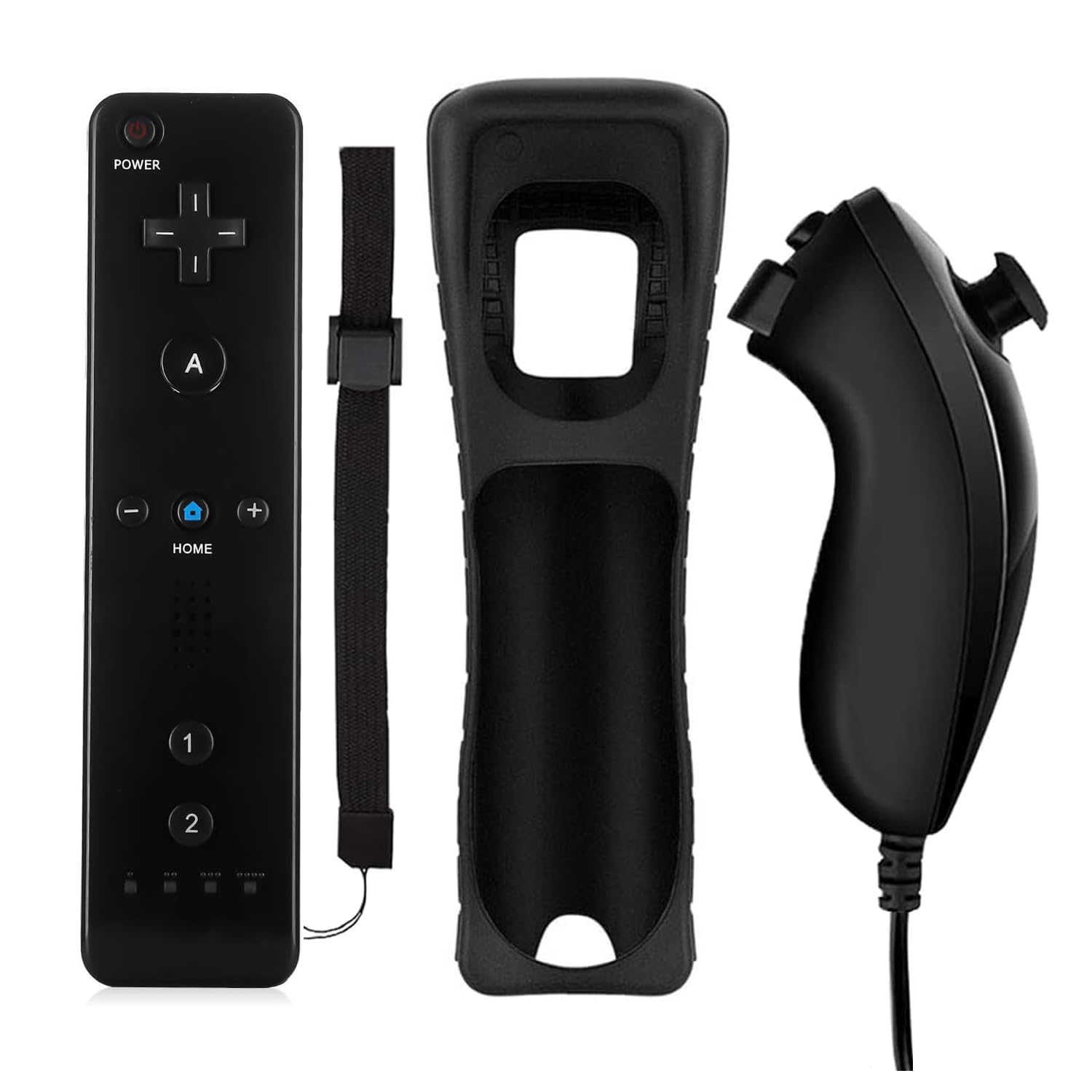 QUMOX Controller for Wii, Remote Motion Controller, Remote Control and Nunchuk, Replacement Console Compatible with Wii and Wii U with Protective Silicone Case Black