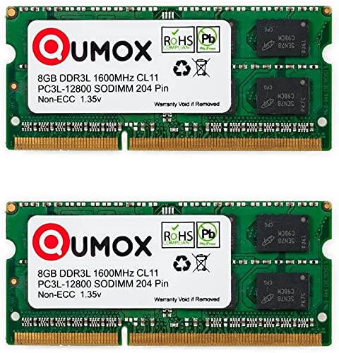 QUMOX 16GB(2X 8GB) 204 pin DDR3L-1600 SO-DIMM (1600Mhz, PC3L-12800S, CL11, 1.35V, Low Voltage)