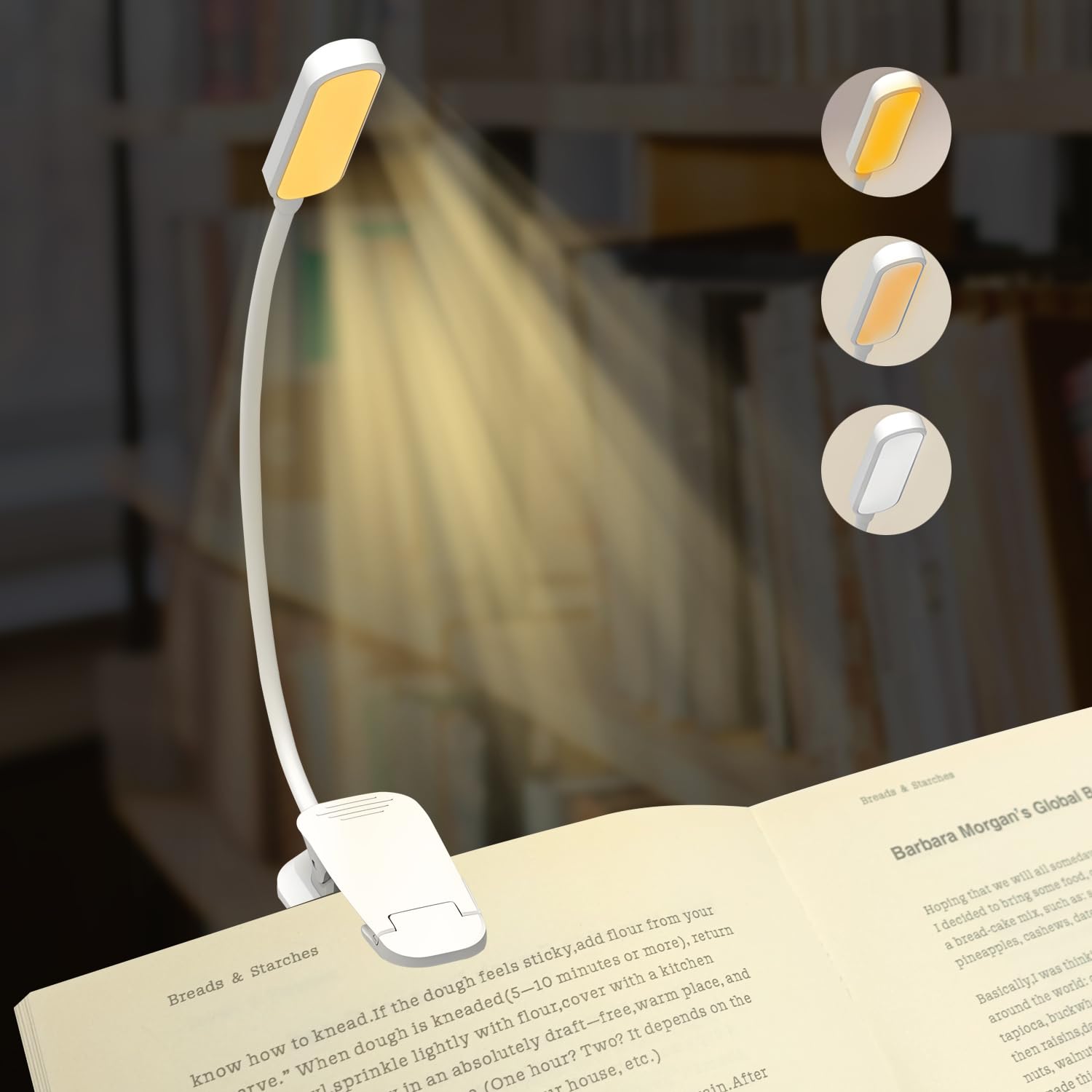 QUMOX 20 LED Rechargeable Book Light for Reading in Bed - Eye Caring 3 Color Temperatures, 5 Brightness, 5-50 Hrs Runtime Lightweight Clip on Light for Book Lovers, Reading, Studying