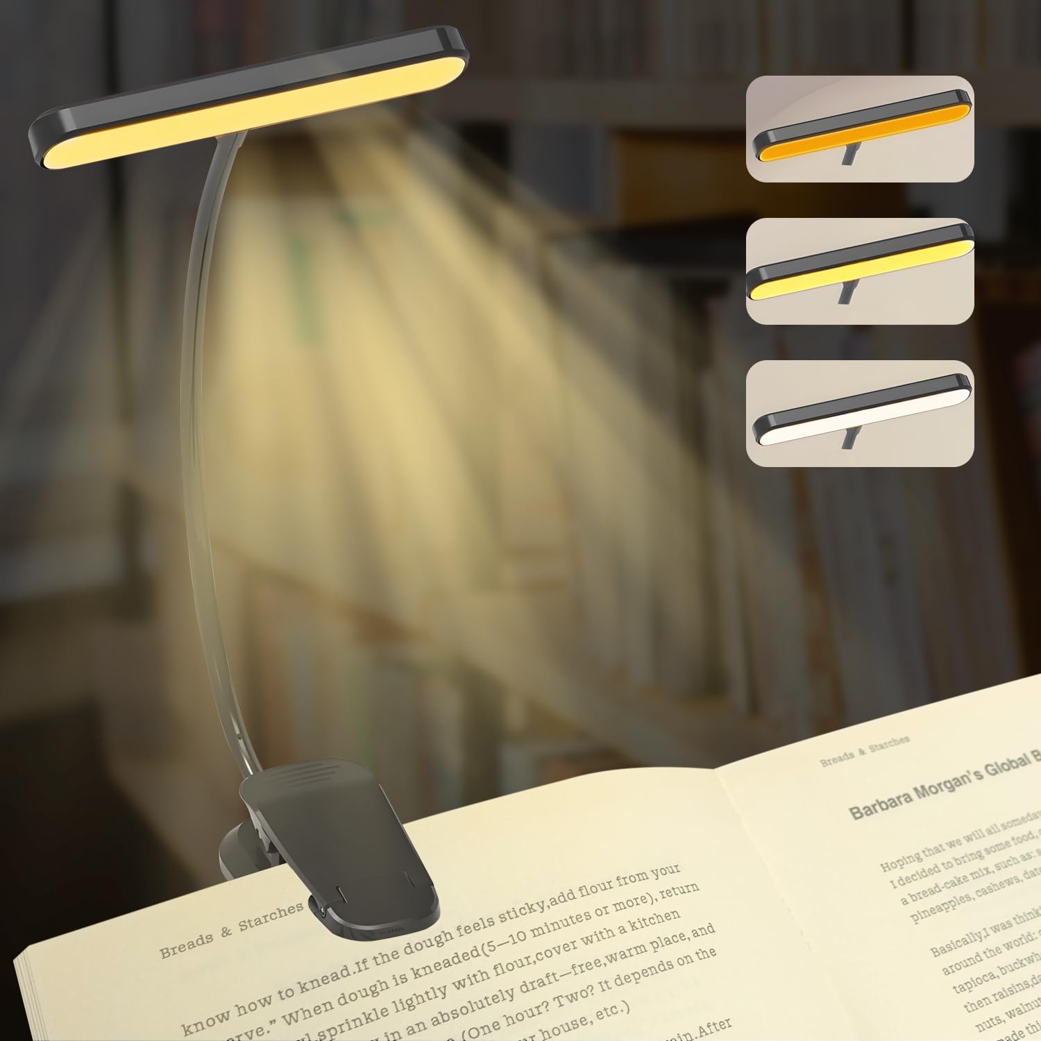 QUMOX 25 LED Rechargeable Book Light for Reading in Bed - Eye Caring 3 Color Temperatures, 5 Brightness, 5-50 Hrs Runtime Lightweight Clip on Light for Book Lovers, Reading, Studying