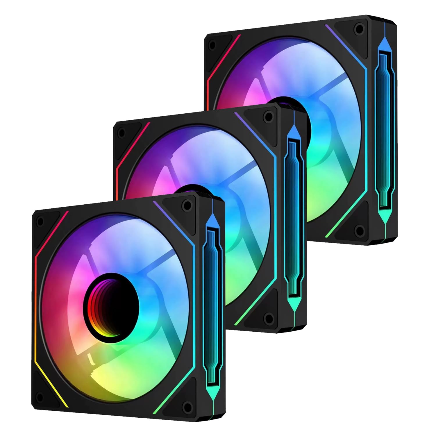 QUMOX 120mm PC front fan, Infinite Mirror Design Case Fans with PWM Control & ARGB Effect, Hydraulic Bearing for Low-Noise Operation (3 packs)- Exhaust fan
