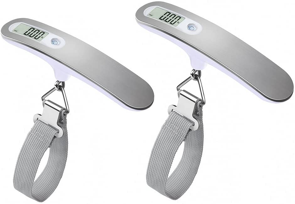 QUMOX 2x Travel Scale/Luggage Scales/High Precision Electronic Digital Scale for Suitcase Luggage Capacity 110Lb 50kg, Hanging Resistant, Silver