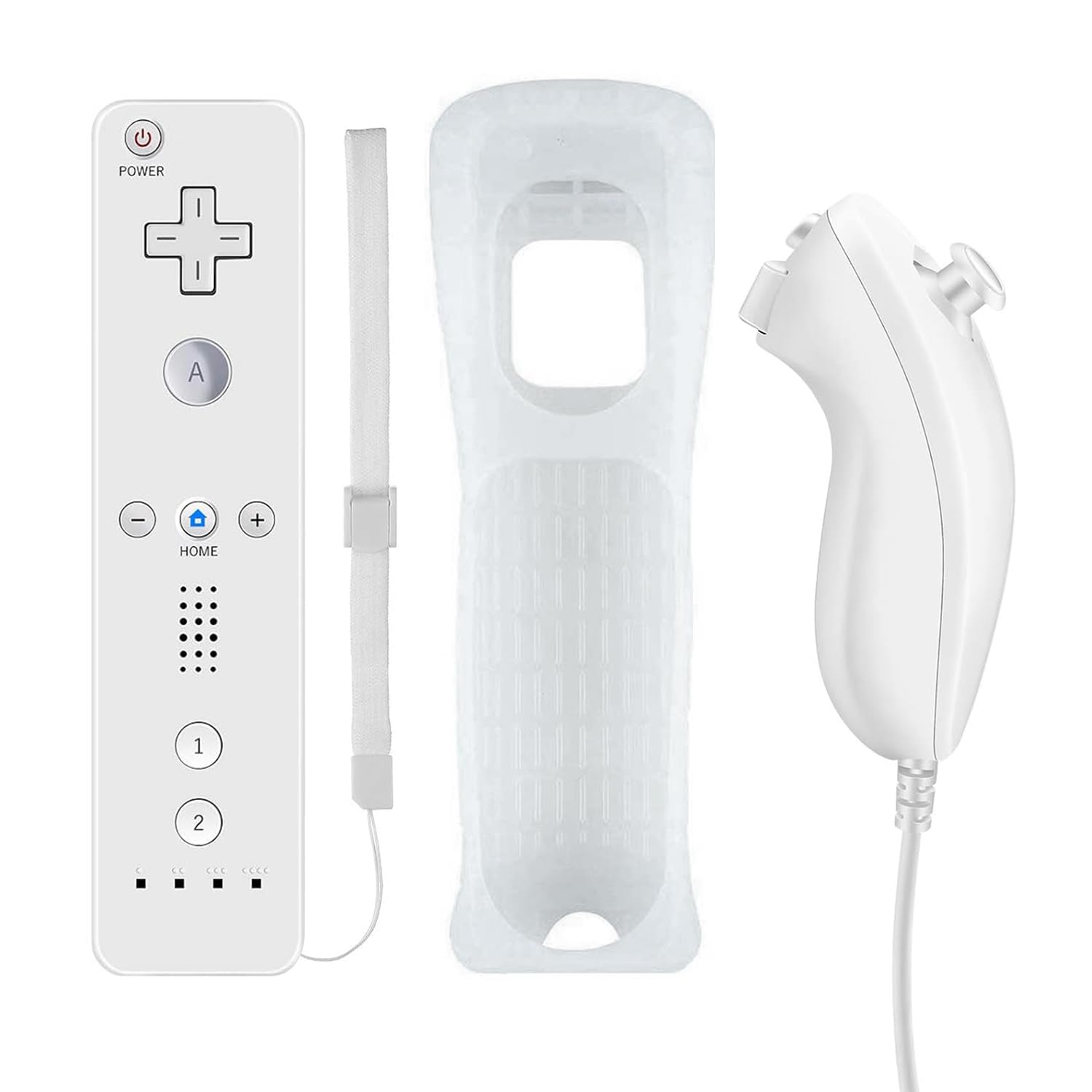 QUMOX Wii Remote Controller, Game Remote Controller with Silicone Case and Wrist Strap for Wii and Wii U White